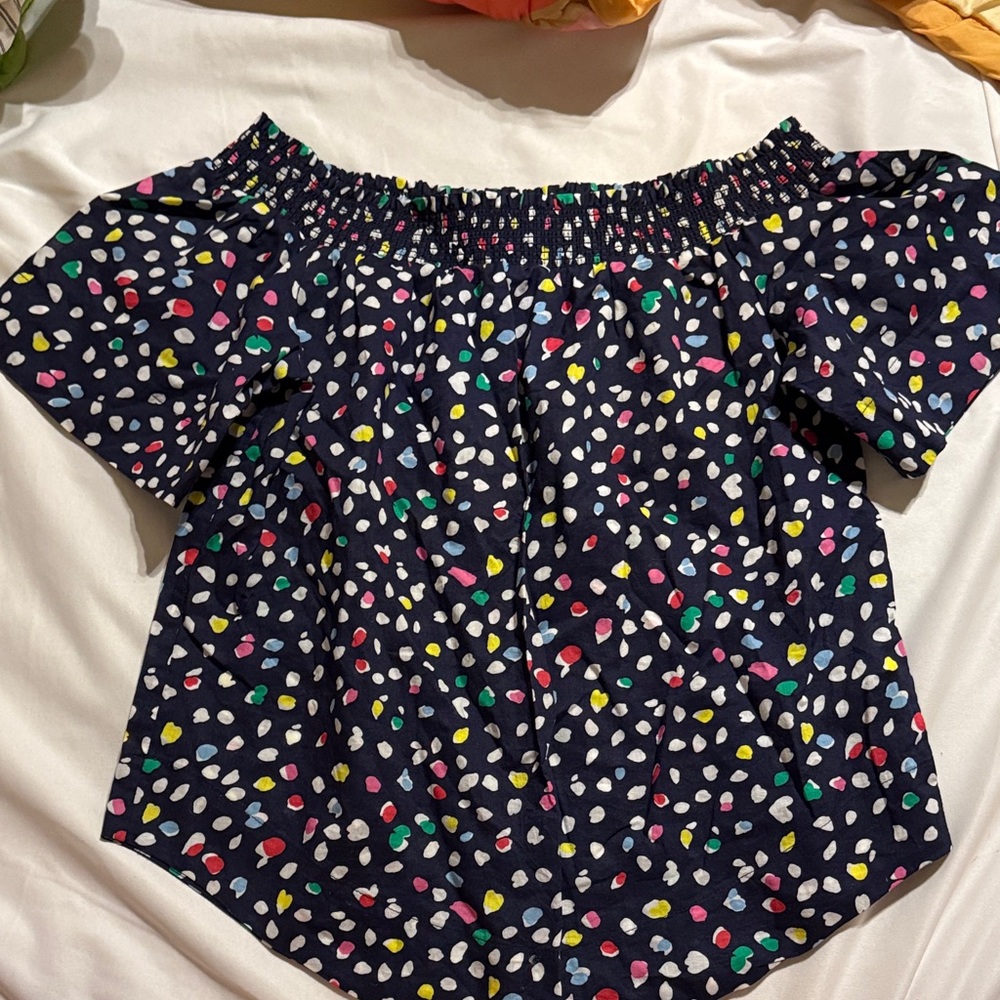 J. Crew Navy Multicolor Smocked Top